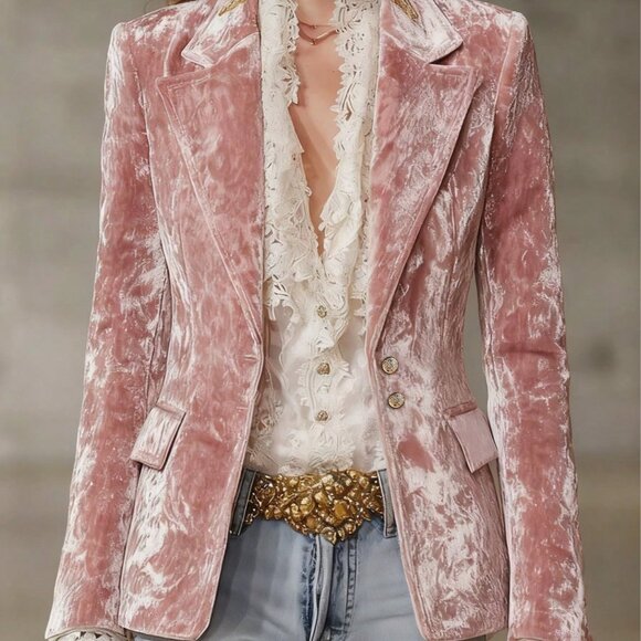 Elegant Pink Women's Single-Breasted Blazer Jacket